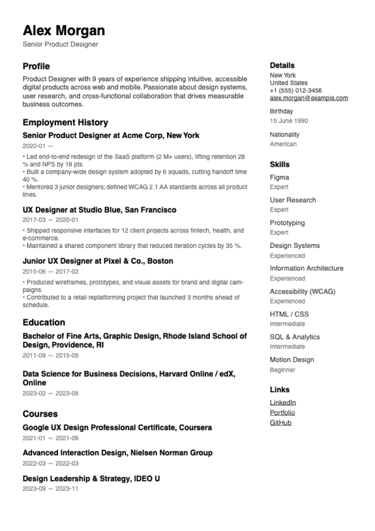 Modern CV template preview